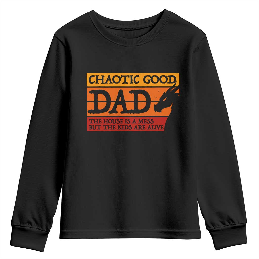Chaotic Good Dad Funny Tabletop Gamer Parenting Youth Sweatshirt Retro Sunset Vintage Fantasy Graphic TS02 Black Print Your Wear