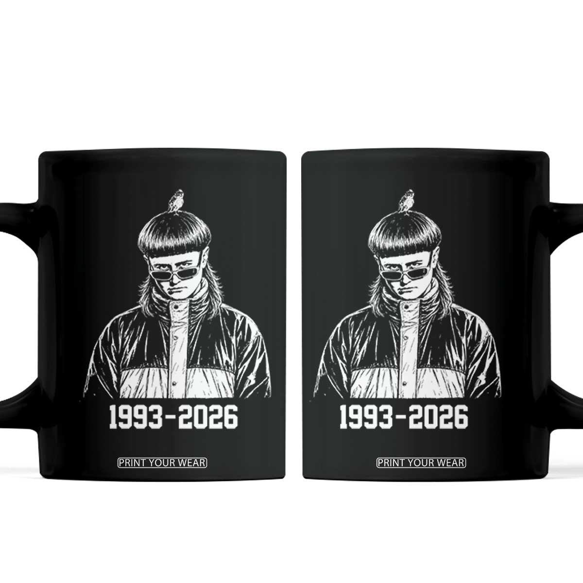 Retro Bowl Cut Music Icon Rip Memorial Coffee Mug 1993 2026 Internet Meme Pop Culture Fan TS02 Black Print Your Wear