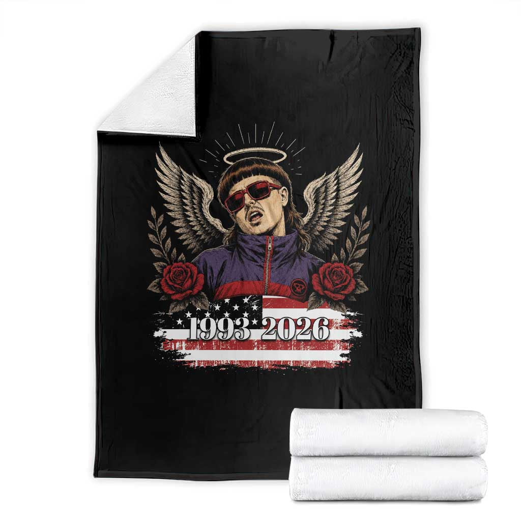 Retro Bowl Cut Music Icon Angel Wings Rest In Peace Throw Blanket American Flag Memorial 1993 2026 Pop Culture Fan TS02 Black Print Your Wear