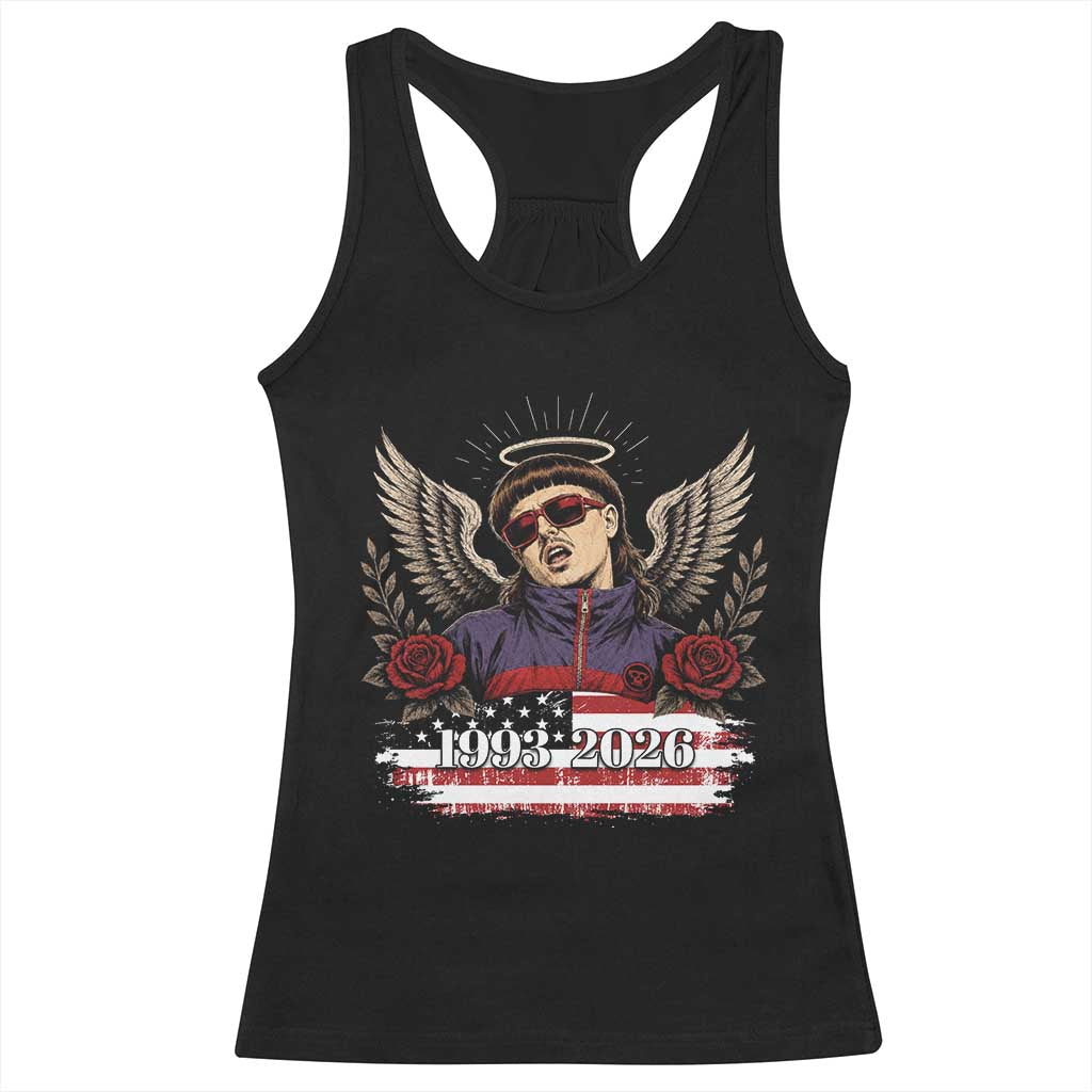 Retro Bowl Cut Music Icon Angel Wings Rest In Peace Racerback Tank Top American Flag Memorial 1993 2026 Pop Culture Fan TS02 Black Print Your Wear