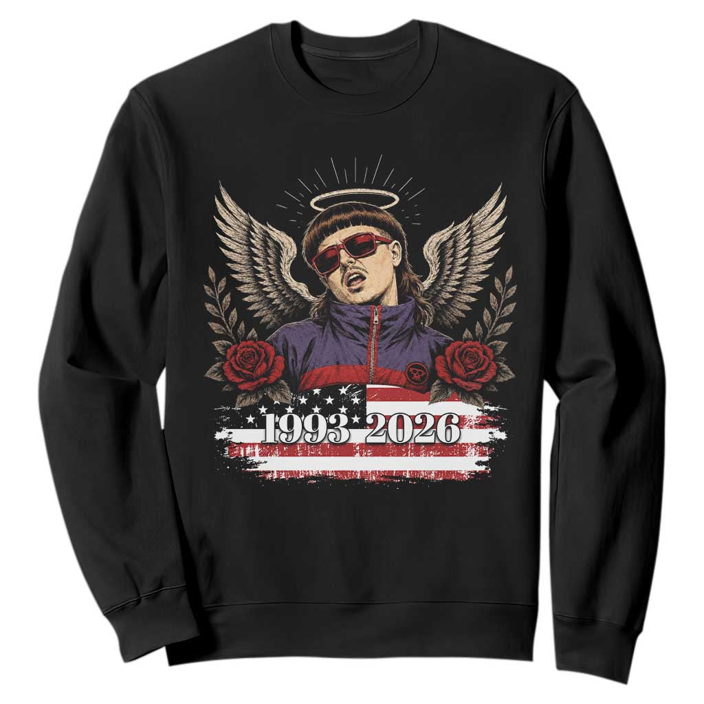 Retro Bowl Cut Music Icon Angel Wings Rest In Peace Sweatshirt American Flag Memorial 1993 2026 Pop Culture Fan TS02 Black Print Your Wear