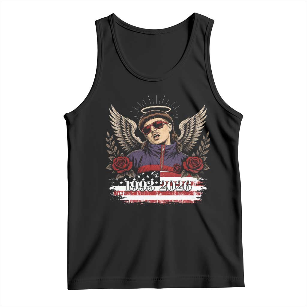 Retro Bowl Cut Music Icon Angel Wings Rest In Peace Tank Top American Flag Memorial 1993 2026 Pop Culture Fan TS02 Black Print Your Wear