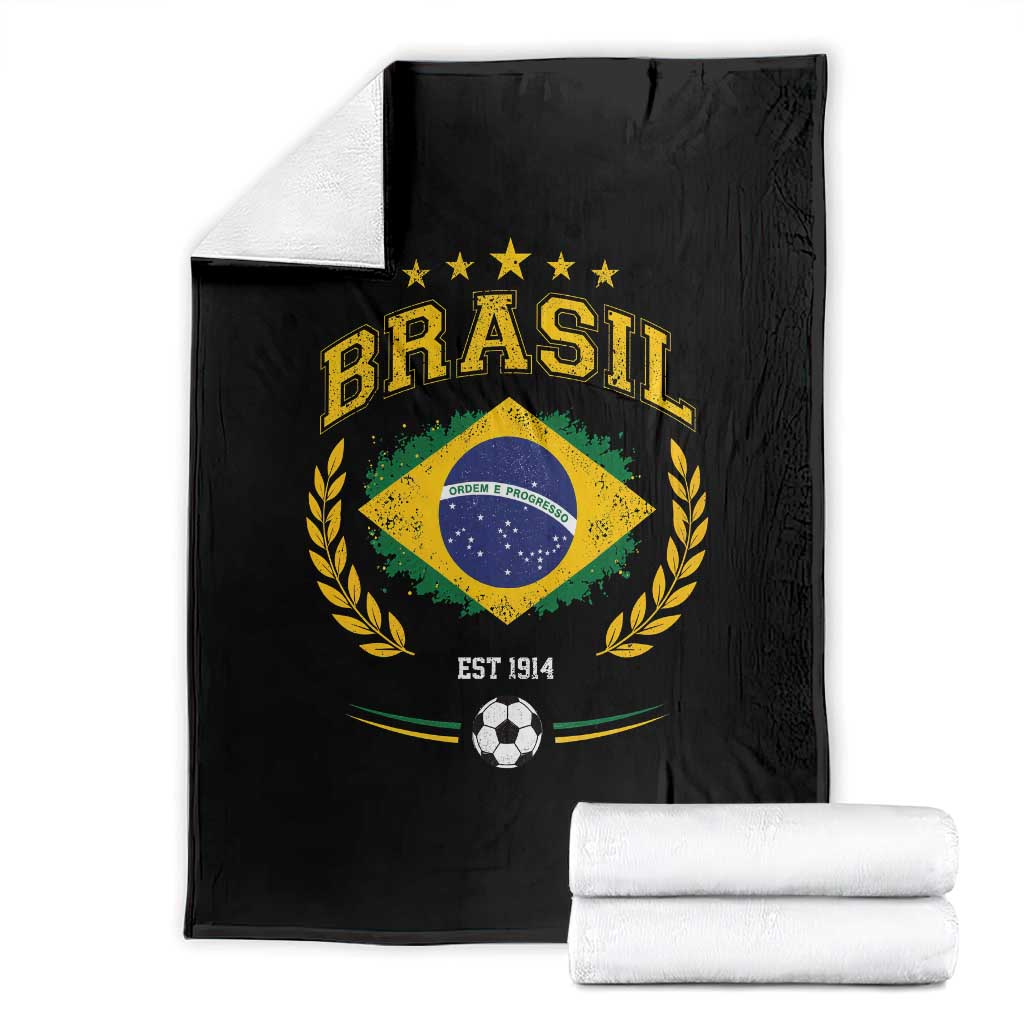 Retro Brasil Soccer Pride Crest Est 1914 Throw Blanket Vintage Brazil Flag Futbol Lover Football Fans TS02 Black Print Your Wear