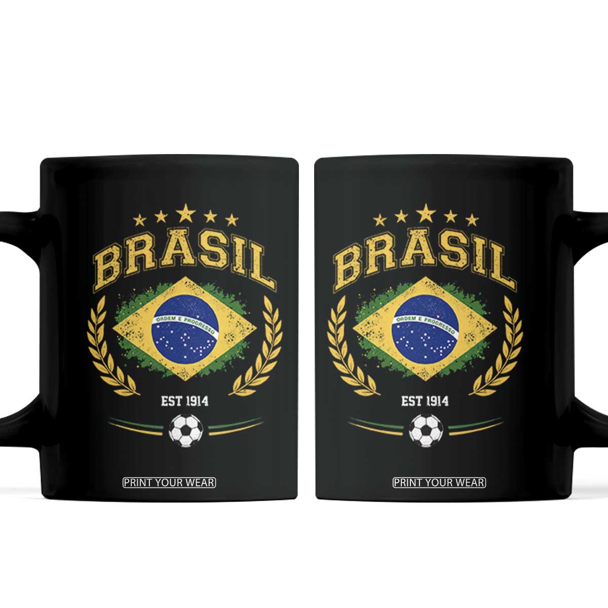 Retro Brasil Soccer Pride Crest Est 1914 Coffee Mug Vintage Brazil Flag Futbol Lover Football Fans TS02 Black Print Your Wear