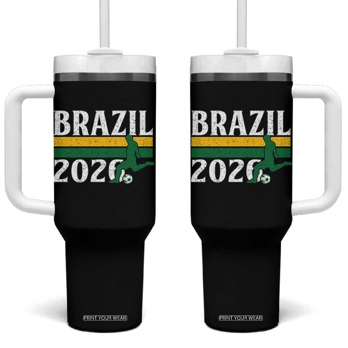 Vintage Brazil 2026 Soccer Player Tumbler With Handle Retro Brasil Futbol Football Fans Sports Lover TS02 One Size: 40 oz Black Print Your Wear