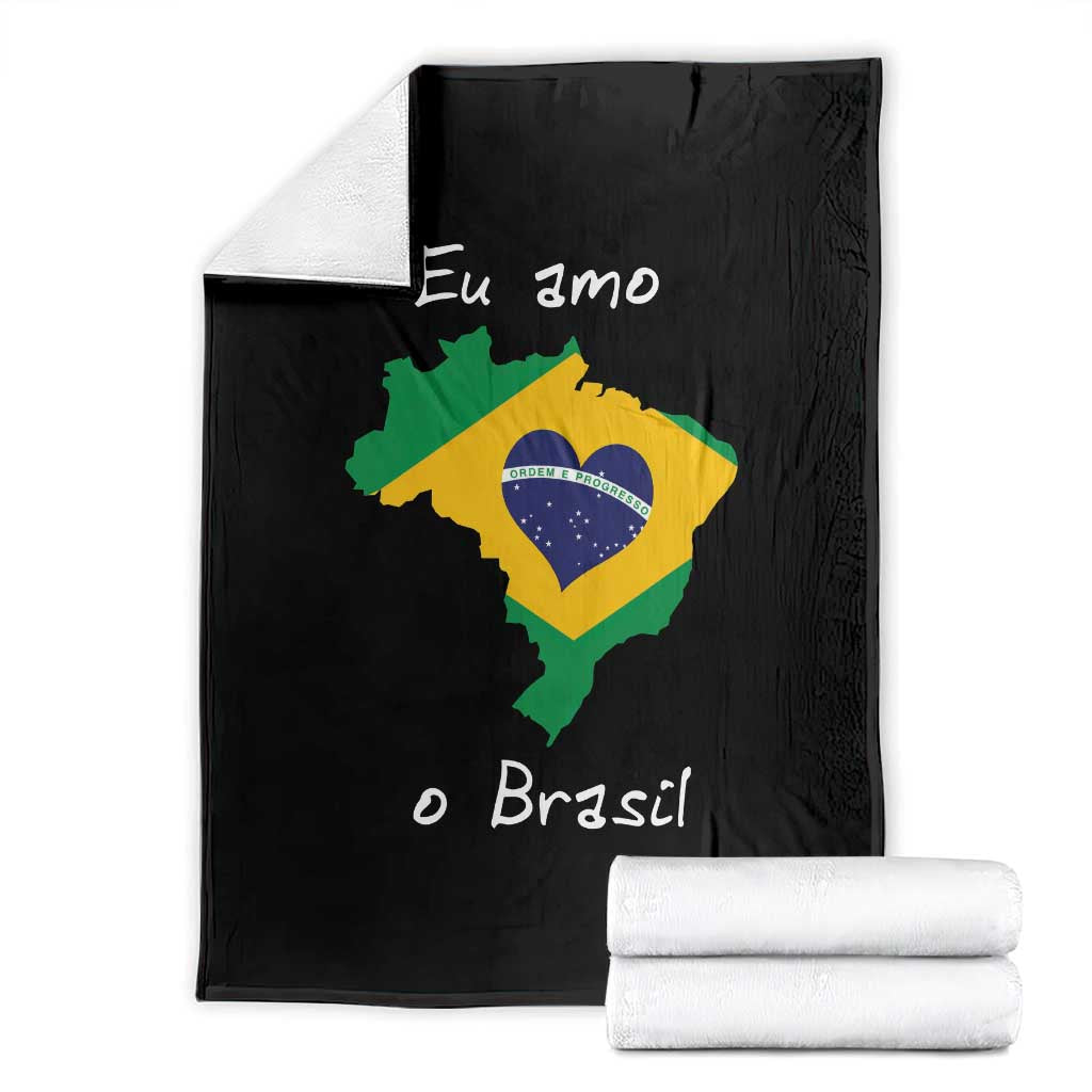 Eu Amo O Brasil Flag Map Throw Blanket I Love Brazil Patriotic Heart Brazilian Pride TS02 Black Print Your Wear