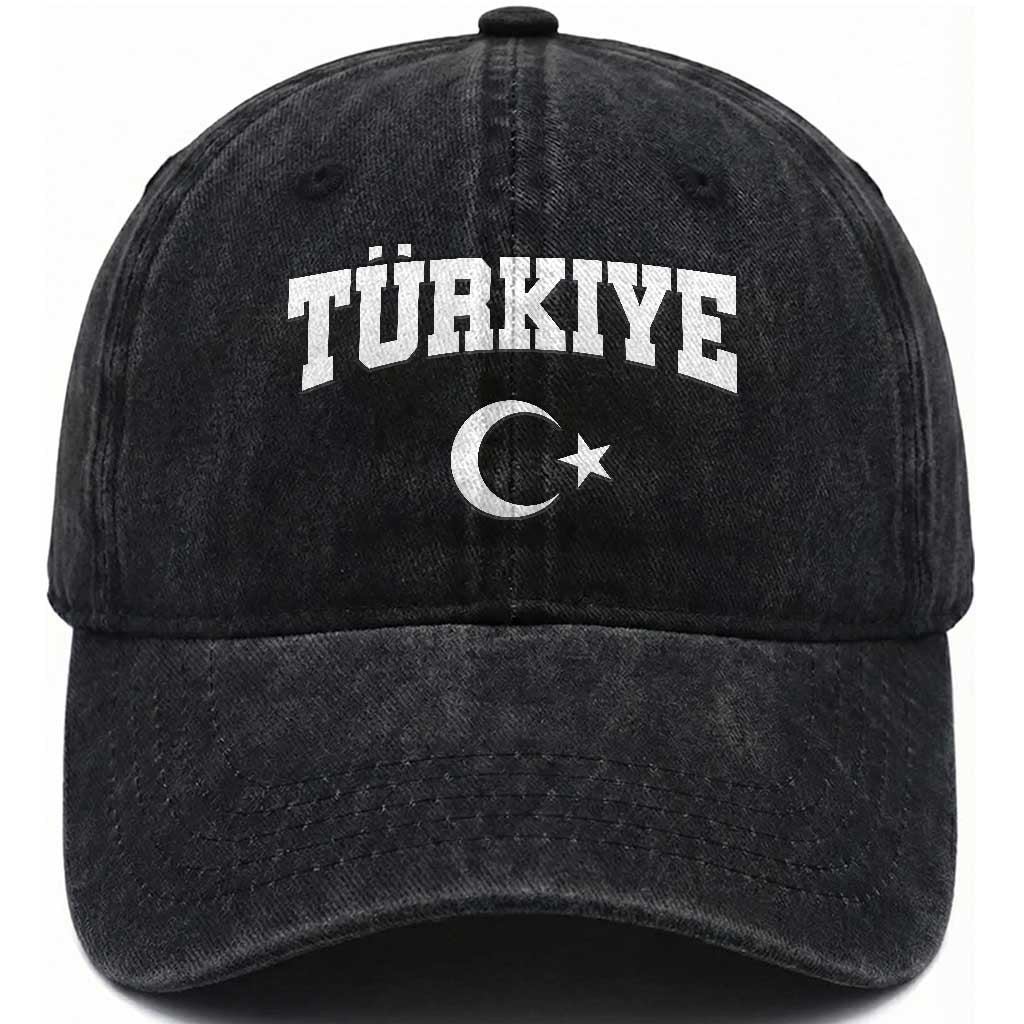 Vintage Proud Türkiye Flag Crescent and Star Washed Cotton Baseball Cap Patriotic Turkish Turkey Heritage Pride TS02 Print Your Wear