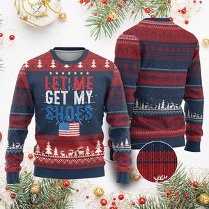 Funny Trump 2024 Ugly Christmas Sweater Let Me Get My Shoes American Flag TS02 Burgundy Print Your Wear