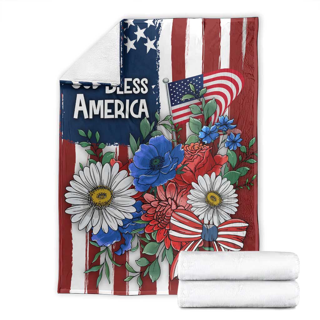 God Bless America Patriotic Floral Throw Blanket Red White Blue Daisy Bouquet 4th of July Independence Day Celebration TS02 Multicolor Print Your Wear