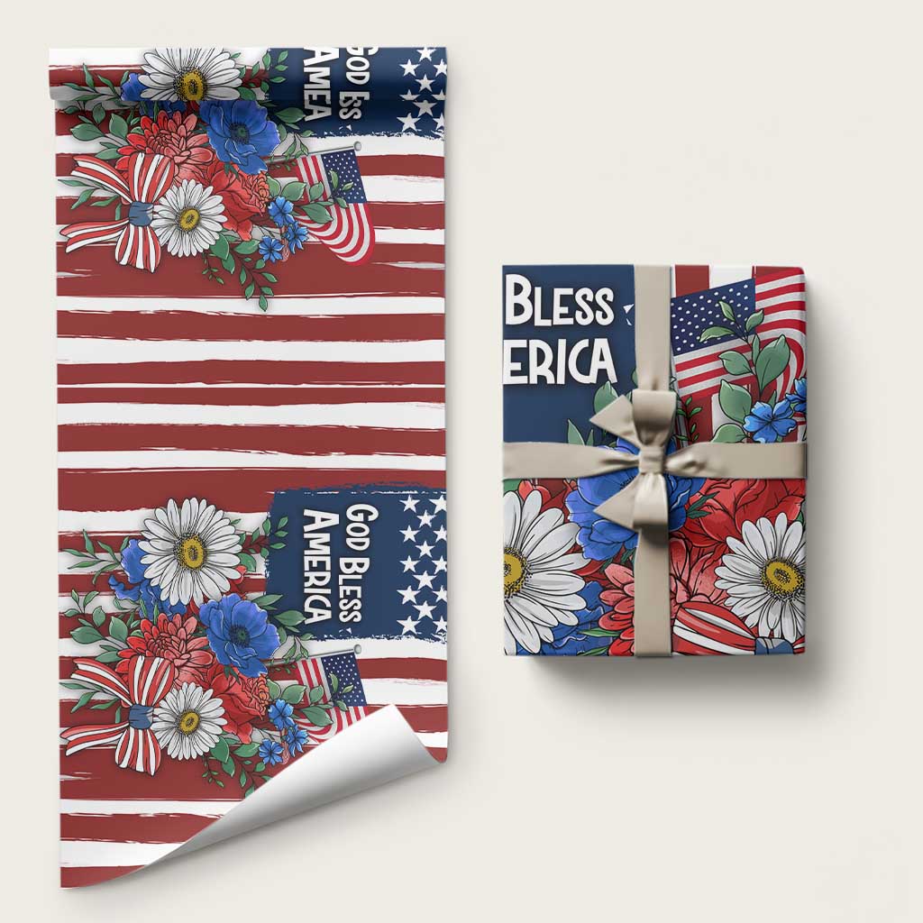 God Bless America Patriotic Floral Wrapping Paper Roll Red White Blue Daisy Bouquet 4th of July Independence Day Celebration TS02 Matte Multicolor Print Your Wear