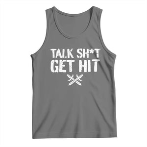 Talk Shit Get Hit Crossed Swords Tank Top Funny Edgy Combat Sports Attitude TS02 Black Heather Print Your Wear