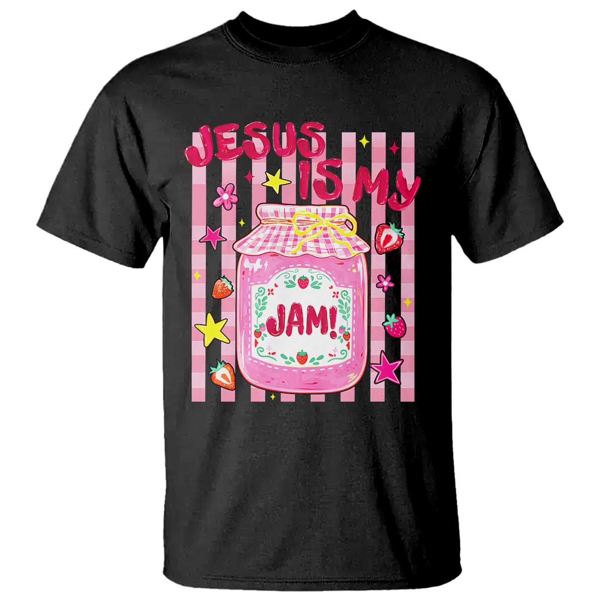 Cute Christian Faith Preppy Graphic T Shirt Jesus Is My Jam Strawberry Fruit Jar TS02 Black Print Your Wear