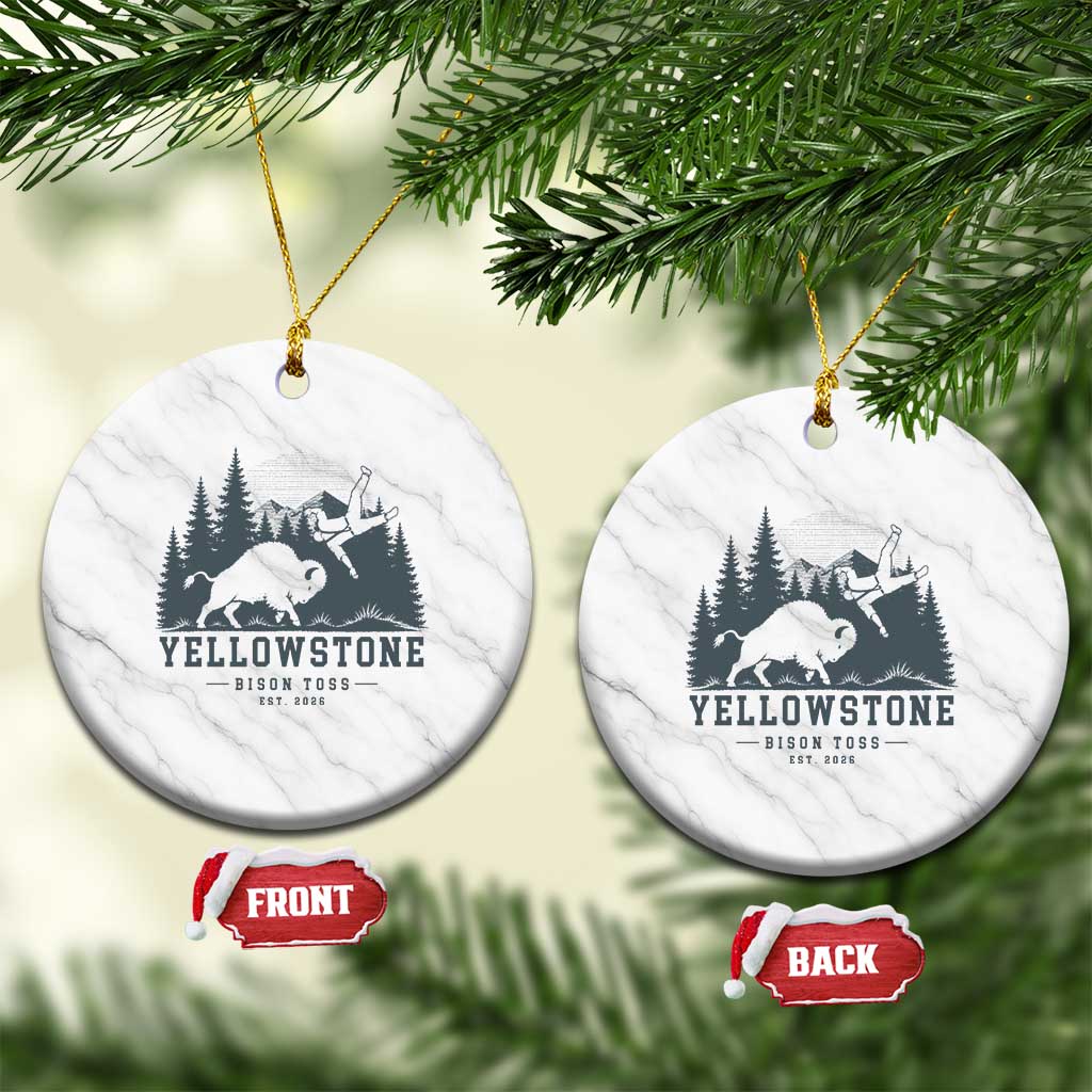 Yellowstone Bison Toss Est 2026 Ceramic Ornament Funny Sarcastic Tourist National Park Badge Graphic TS02 1pc White Marble Print Your Wear