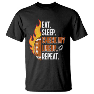 Fantasy Football T Shirt Eat Sleep Check My Lineup Repeat Player TS02 Black Printyourwear