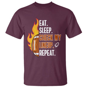 Fantasy Football T Shirt Eat Sleep Check My Lineup Repeat Player TS02 Maroon Printyourwear