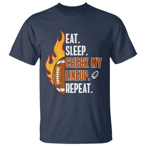 Fantasy Football T Shirt Eat Sleep Check My Lineup Repeat Player TS02 Navy Printyourwear