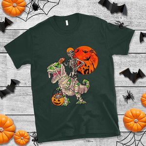 Football Skeleton T Shirt American Football Halloween Skeleton Riding Dinosaur Football Fan TS02 Dark Forest Green Print Your Wear