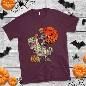 Football Skeleton T Shirt American Football Halloween Skeleton Riding Dinosaur Football Fan TS02 Maroon Print Your Wear