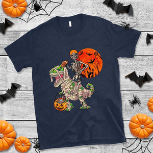 Football Skeleton T Shirt American Football Halloween Skeleton Riding Dinosaur Football Fan TS02 Navy Print Your Wear