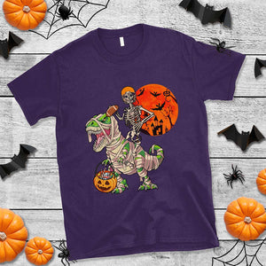 Football Skeleton T Shirt American Football Halloween Skeleton Riding Dinosaur Football Fan TS02 Purple Print Your Wear