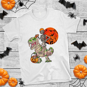 Football Skeleton T Shirt American Football Halloween Skeleton Riding Dinosaur Football Fan TS02 White Print Your Wear