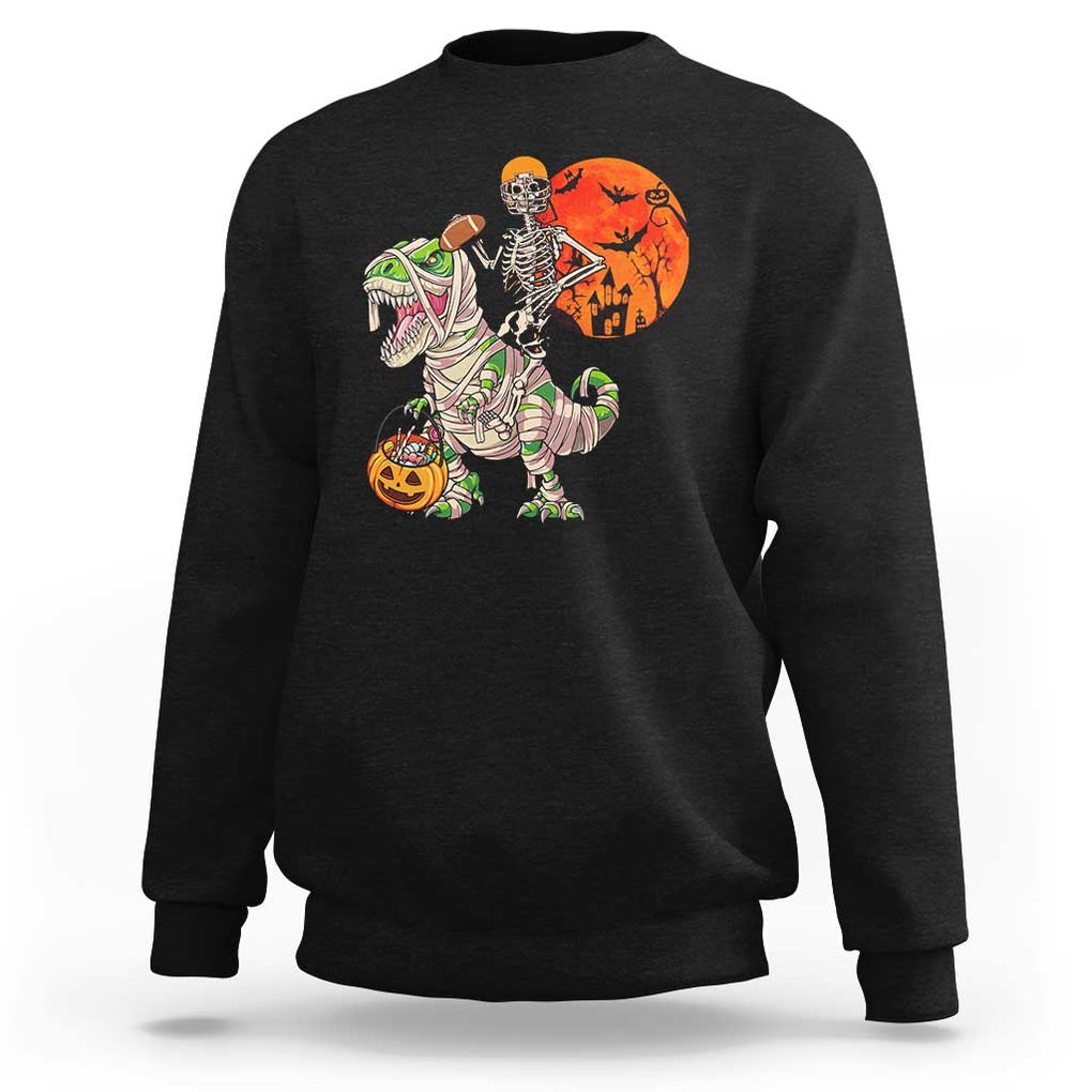 Football Skeleton Sweatshirt American Football Halloween Skeleton Riding Dinosaur Football Fan TS02 Black Print Your Wear