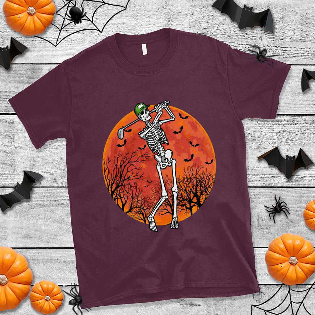 Golfing Skeleton T Shirt Funny Golf Skeleton Golf Lover Golfer Halloween Costume TS02 Maroon Print Your Wear