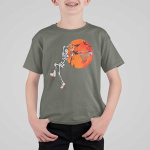 Basketball Skeleton T Shirt For Kid Halloween Basketball Lover Scary Night TS02 Military Green Print Your Wear