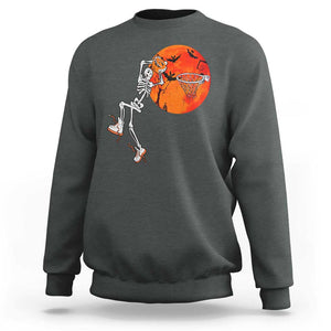 Basketball Skeleton Sweatshirt Halloween Basketball Lover Scary Night TS02 Dark Heather Print Your Wear