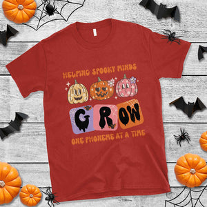 Halloween Reading T Shirt Helping Spooky Minds Grow One Phoneme Dyslexia Pumpkin TS02 Red Print Your Wear