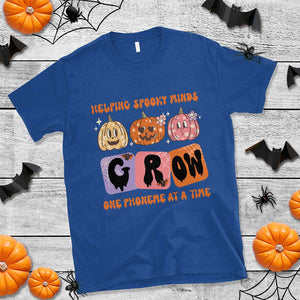 Halloween Reading T Shirt Helping Spooky Minds Grow One Phoneme Dyslexia Pumpkin TS02 Royal Blue Print Your Wear