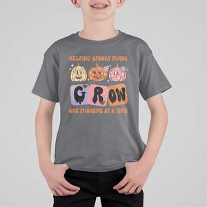 Halloween Reading T Shirt For Kid Helping Spooky Minds Grow One Phoneme Dyslexia Pumpkin TS02 Charcoal Print Your Wear