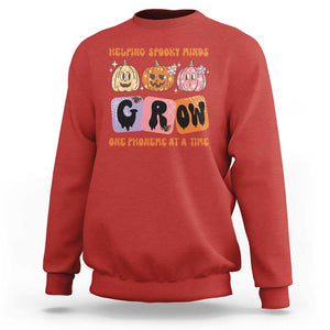 Halloween Reading Sweatshirt Helping Spooky Minds Grow One Phoneme Dyslexia Pumpkin TS02 Red Print Your Wear