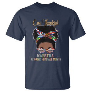 Hispanic Teacher T Shirt One Thankful Maestra Hispanic Heritage Month Latina Countries Flags TS02 Navy Printyourwear