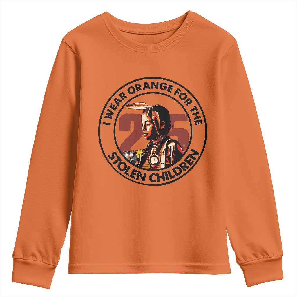 I Wear Orange For The 215 Stolen Children Youth Sweatshirt Indigenous Girl Orange Shirt Day TS02 Orange Print Your Wear