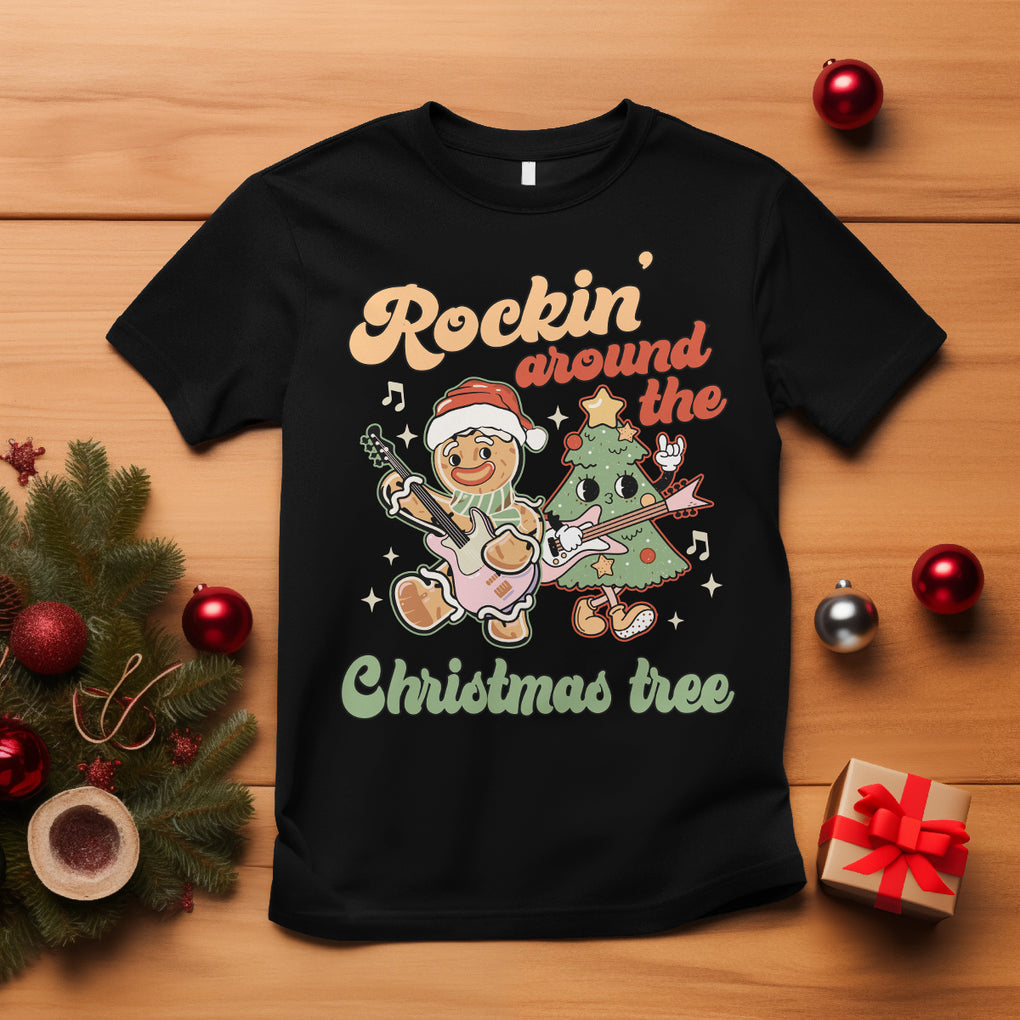 Groovy Christmas T Shirt Rockin' Around The Xmas Tree Groovy Gingerbread Man TS02 Black Printyourwear
