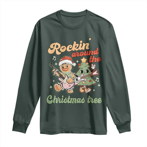 Groovy Christmas Long Sleeve Shirt Rockin' Around The Xmas Tree Groovy Gingerbread Man TS02 Dark Forest Green Print Your Wear