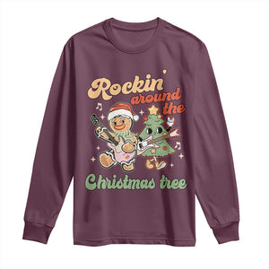 Groovy Christmas Long Sleeve Shirt Rockin' Around The Xmas Tree Groovy Gingerbread Man TS02 Maroon Print Your Wear