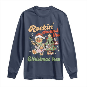 Groovy Christmas Long Sleeve Shirt Rockin' Around The Xmas Tree Groovy Gingerbread Man TS02 Navy Print Your Wear