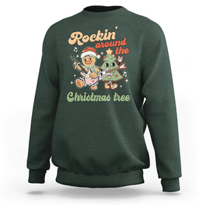 Groovy Christmas Sweatshirt Rockin' Around The Xmas Tree Groovy Gingerbread Man TS02 Dark Forest Green Printyourwear