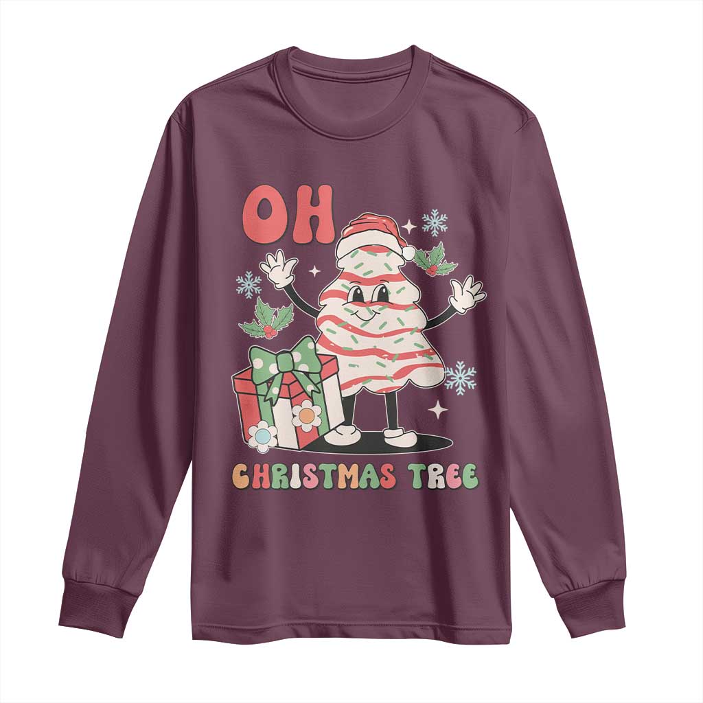 Oh Christmas Tree Retro Groovy Long Sleeve Shirt TS02 Maroon Print Your Wear