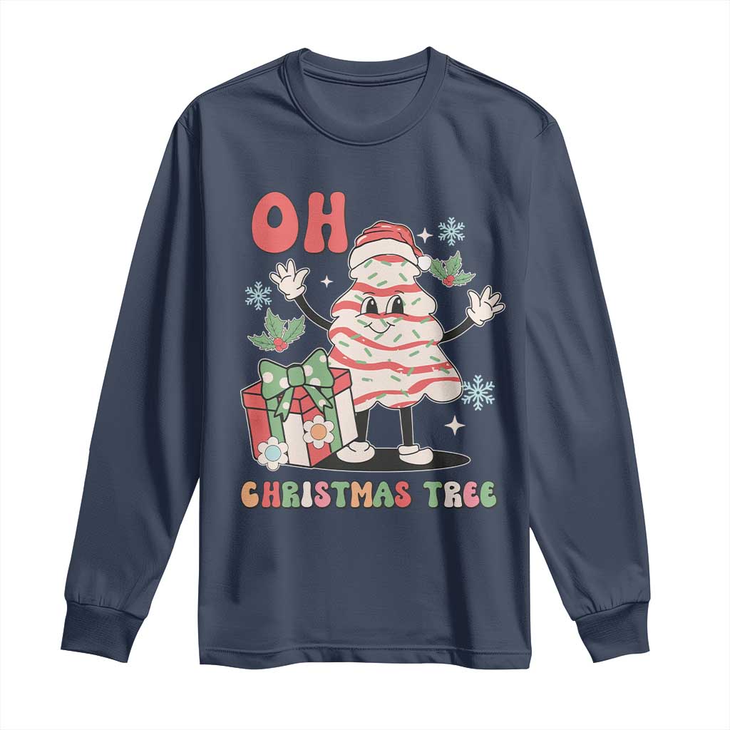 Oh Christmas Tree Retro Groovy Long Sleeve Shirt TS02 Navy Print Your Wear