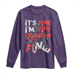 Funny Christmas Long Sleeve Shirt It's Fine I'm Fine Everthing Is Fine Xmas Lights TS02 Purple Print Your Wear