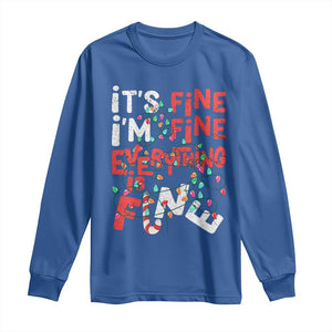 Funny Christmas Long Sleeve Shirt It's Fine I'm Fine Everthing Is Fine Xmas Lights TS02 Royal Blue Print Your Wear