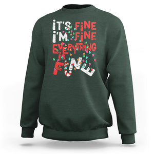 Funny Christmas Sweatshirt It's Fine I'm Fine Everthing Is Fine Xmas Lights TS02 Dark Forest Green Printyourwear