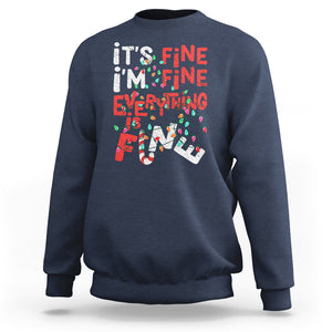 Funny Christmas Sweatshirt It's Fine I'm Fine Everthing Is Fine Xmas Lights TS02 Navy Printyourwear