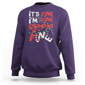 Funny Christmas Sweatshirt It's Fine I'm Fine Everthing Is Fine Xmas Lights TS02 Purple Printyourwear