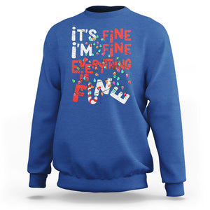 Funny Christmas Sweatshirt It's Fine I'm Fine Everthing Is Fine Xmas Lights TS02 Royal Blue Printyourwear