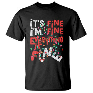 Funny Christmas T Shirt It's Fine I'm Fine Everthing Is Fine Xmas Lights TS02 Black Printyourwear