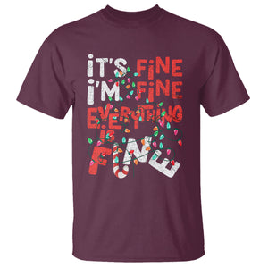 Funny Christmas T Shirt It's Fine I'm Fine Everthing Is Fine Xmas Lights TS02 Maroon Printyourwear